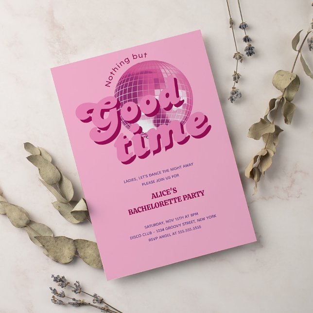 Good Times Groovy Pink Bachelorette Party  Invitation (Creator Uploaded)