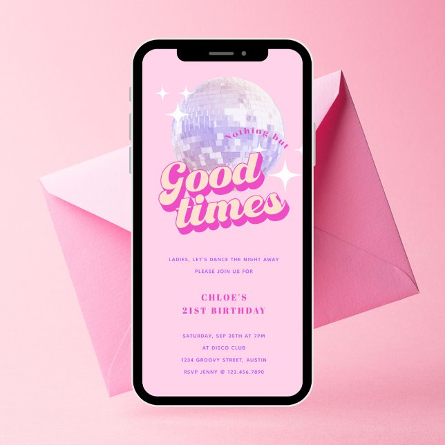 Good Times Groovy Pink Birthday Party Invitation (Creator Uploaded)