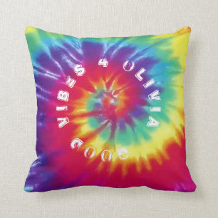 "Good Vibes 4 You" Custom Name Rainbow Tie Dye Cushion