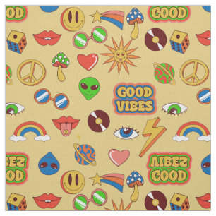 good vibes alien groovy pop art 1970s fabric