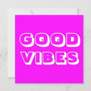 Good Vibes, Best Wishes, Good Luck, magenta white Card