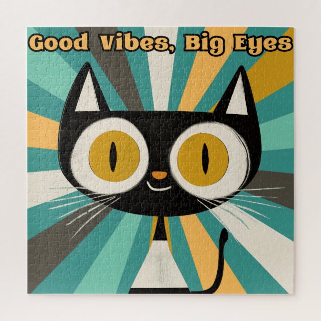 Good Vibes Big Eyes Cat | Cute Black Cat  Jigsaw Puzzle (Vertical)