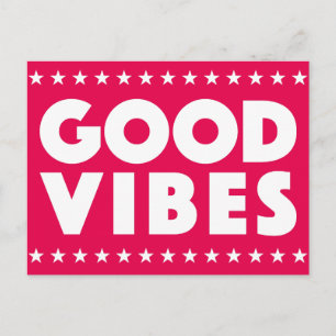Good Vibes Big White Text Logo Stars Motivational Postcard