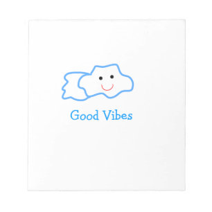 Good vibes blue smiling clouds emoji kids add name notepad