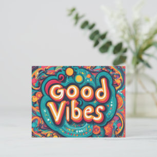Good Vibes Bright Colourful Hippie Caption Postcard