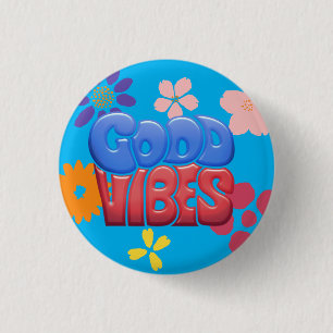 Good Vibes Bubble Letters & Hippy Flowers 3 Cm Round Badge