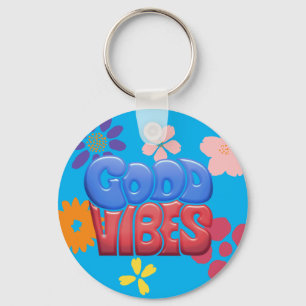 Good Vibes Bubble Letters & Hippy Flowers Key Ring