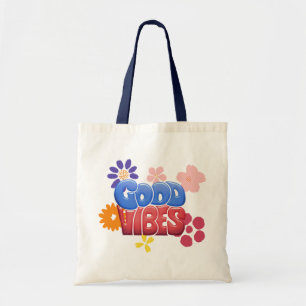 Good Vibes Bubble Letters & Hippy Flowers Tote Bag
