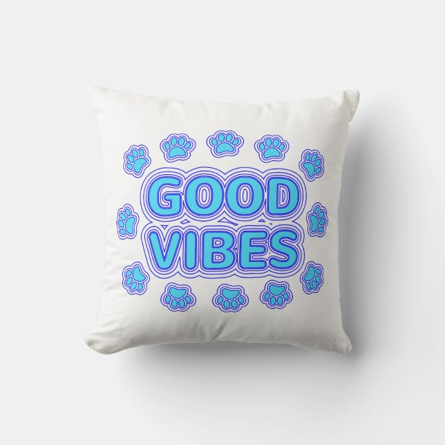 Good Vibes Cartoon Dog Paw Prints Cushion (Front)