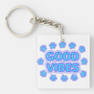 Good Vibes Cartoon Dog Paw Prints Key Ring
