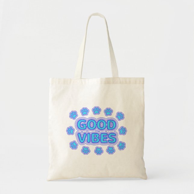 Good Vibes Cartoon Dog Paw Prints Tote Bag (Front)