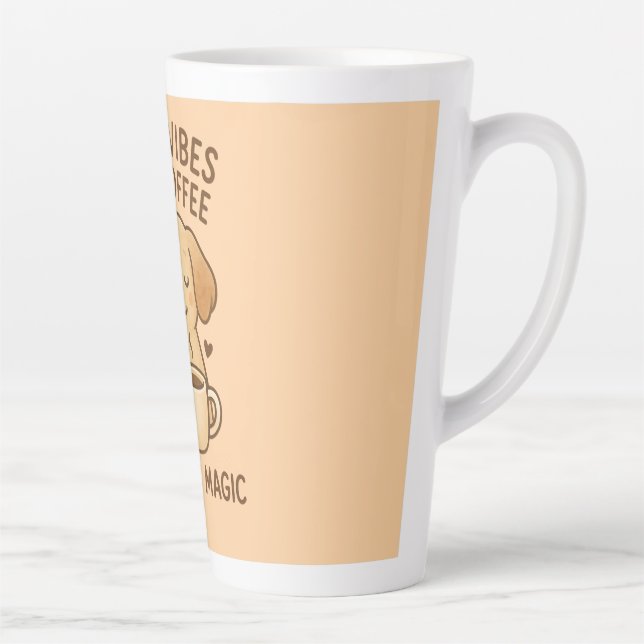 Good Vibes & Coffee – Playful Puppy Digital Artwor Latte Mug (Right)