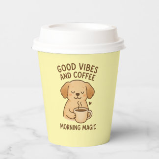 Good Vibes & Coffee – Playful Puppy Digital Artwor Paper Cups