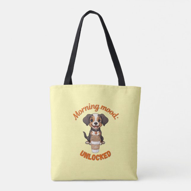 Good Vibes & Coffee – Playful Puppy Digital Artwor Tote Bag (Back)