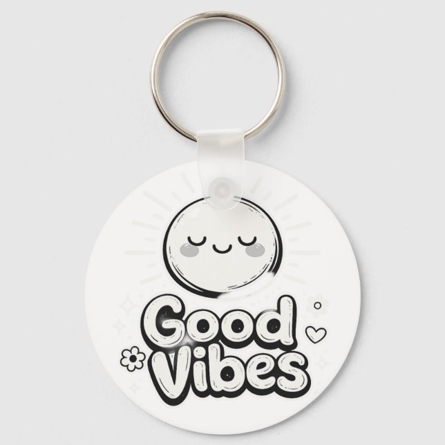 Good Vibes Cute Smiley Keychain – Positive Minimal (Front)