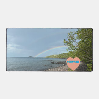Good Vibes- Double Rainbows over Isle Royale  Desk Mat
