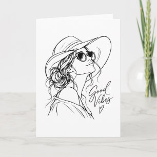 Good Vibes – Elegant Woman Line Art Card