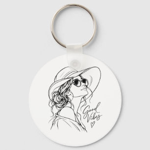 Good Vibes – Elegant Woman Line Art Key Ring