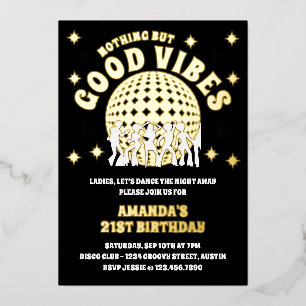 Good Vibes Groovy Black Gold Birthday Party Photo