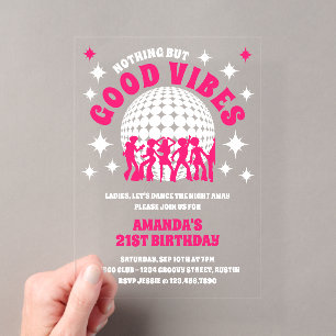 Good Vibes Groovy Pink Birthday Party Invitation
