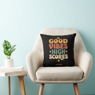 Good Vibes & High Scores Retro 70s Custom Typograp Cushion