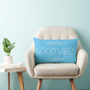 Good Vibes Logo White & Blue (Customisable Colour) Lumbar Cushion