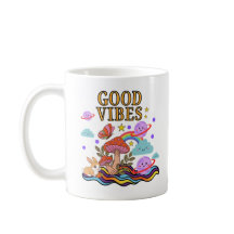 Good Vibes Mushroom Mug ,Trippy Rainbow Coffee Mug