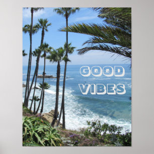 Good Vibes Ocean Palm Trees Sand Wall Poster