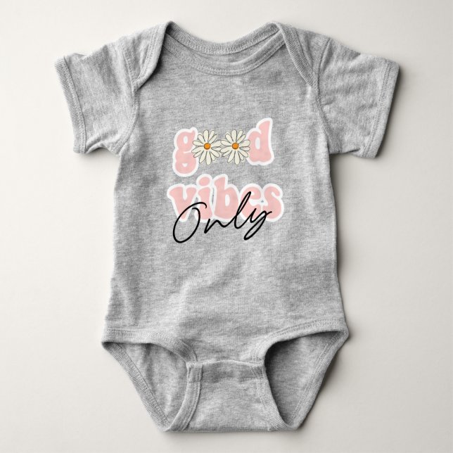 Good Vibes Only 70's Hippie Slogan Baby Bodysuit (Front)