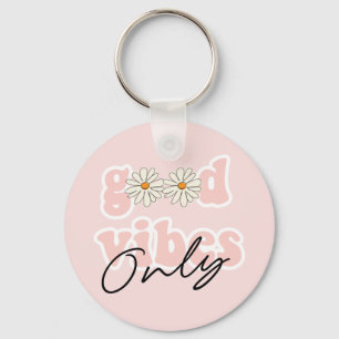 Good Vibes Only 70's Hippie Slogan Key Ring