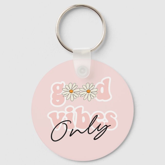 Good Vibes Only 70's Hippie Slogan Key Ring (Front)