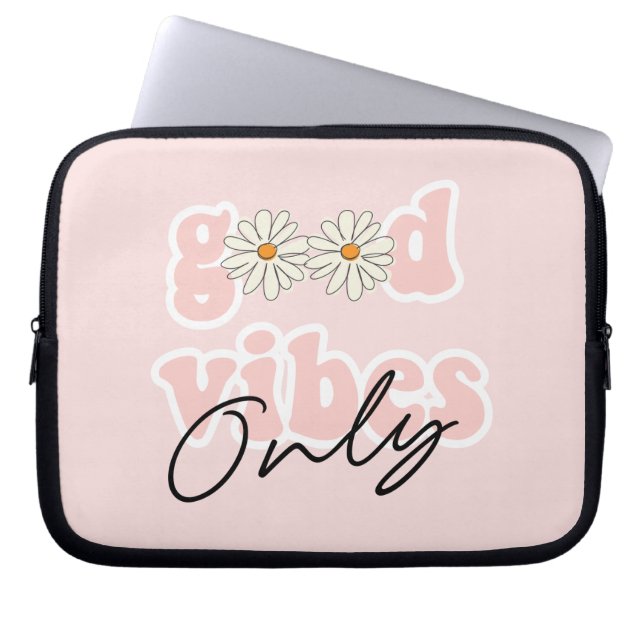 Good Vibes Only 70's Hippie Slogan Laptop Sleeve (Front)