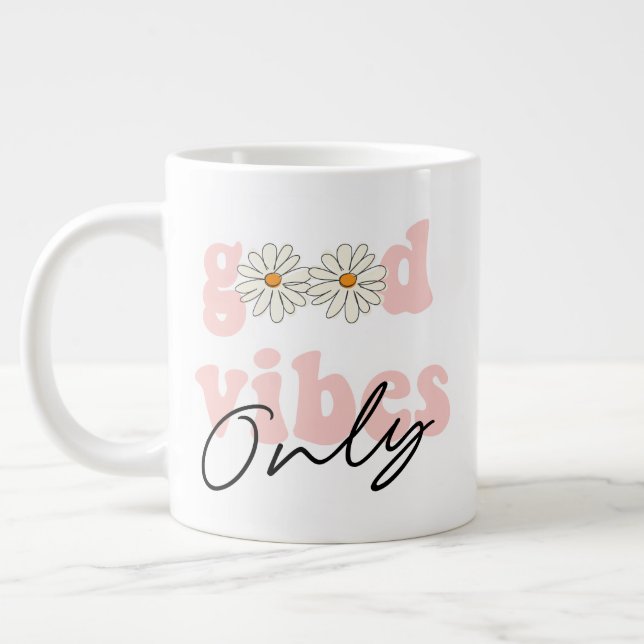 Good Vibes Only 70's Hippie Slogan Large Coffee Mug (Left)