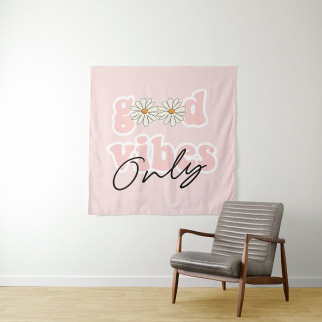 Good Vibes Only 70's Hippie Slogan Tapestry (In Situ)