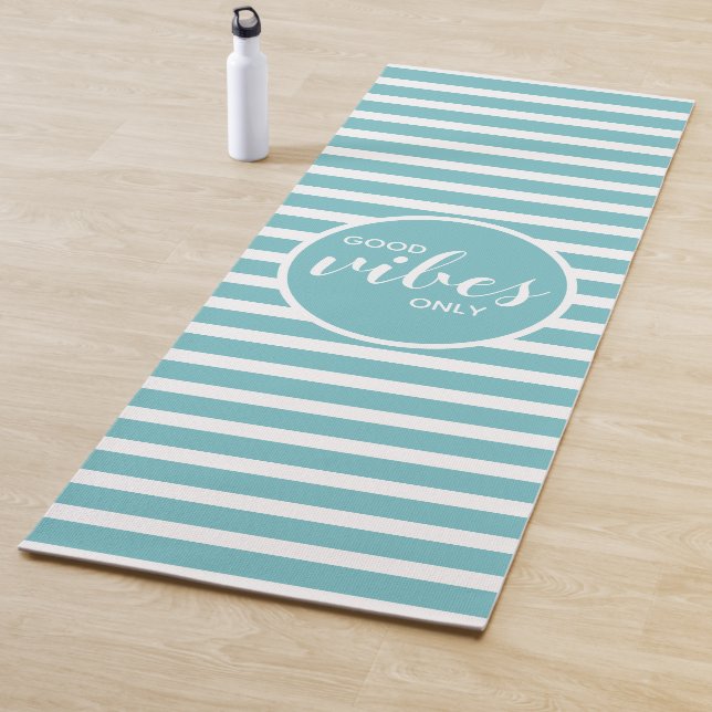 Good Vibes Only Aqua & White Modern Meditation Yoga Mat (In Situ)