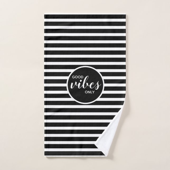Good Vibes Only Black White Typography Exercise Hand Towel (Hand Towel)