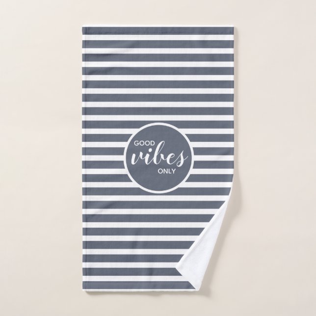 Good Vibes Only Blue White Typography Exercise Hand Towel (Hand Towel)