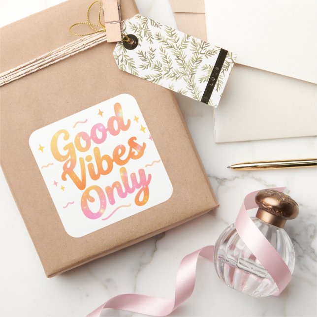 Good Vibes Only Bright Colourful Quote Gift Design Square Sticker (Gifting)