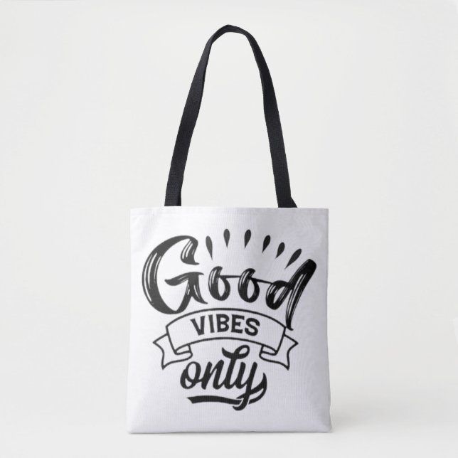 Good Vibes Only Brush Typography Tote Bag (Front)
