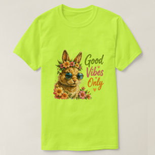 Good Vibes Only Bunny Cute Floral Rabbit Summer T-Shirt