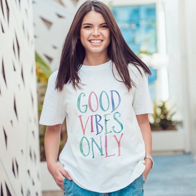 Good Vibes Only - Colorful Watercolor Typography T-Shirt (Creator Uploaded)