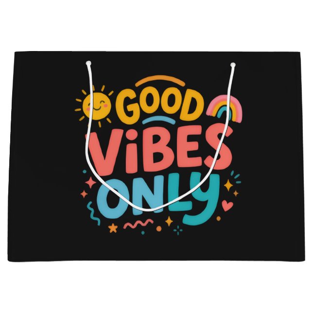 Good Vibes Only colourful black Gift Bag  (Front)