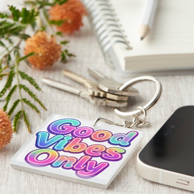 Good Vibes Only Colourful Typography Gift Design Key Ring (Front Right)