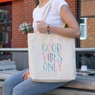 Good Vibes Only - Colourful Watercolor Typography Tote Bag