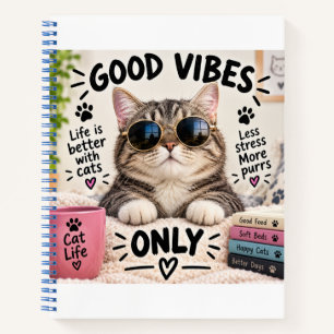 Good Vibes Only Cute Cat Notebook