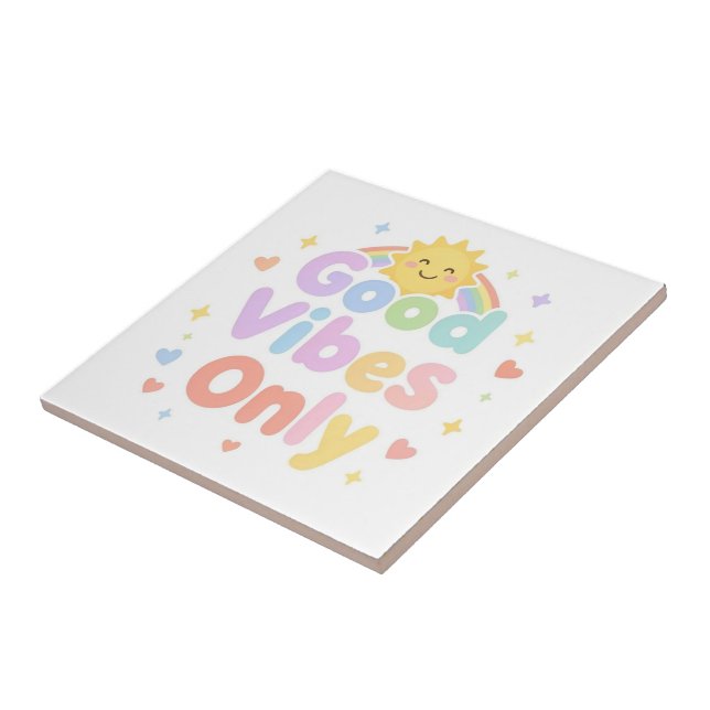 Good vibes only cute pastel text ceramic tile (Side)