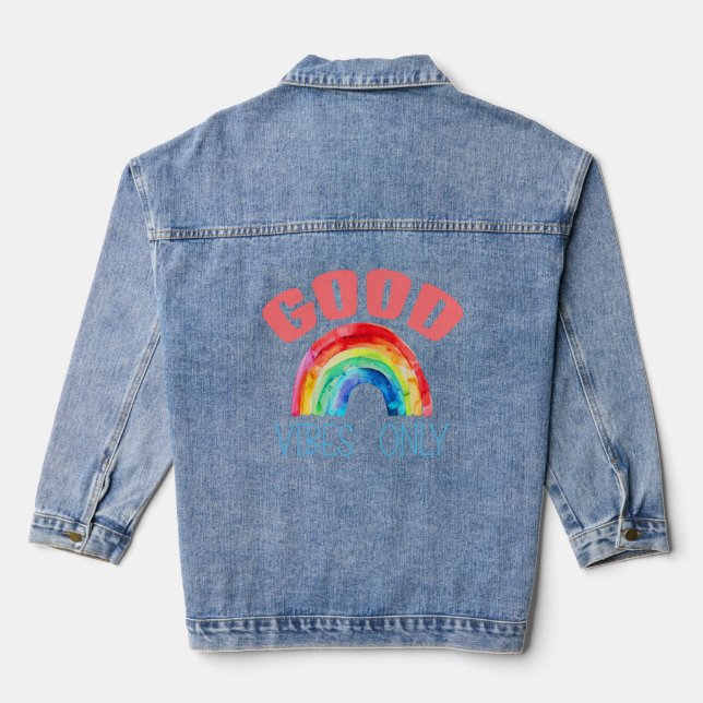 Good Vibes Only Cute Rainbow Denim Jacket (Back)