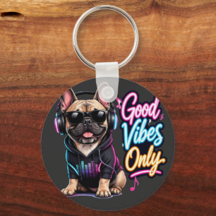 Good Vibes Only French Bulldog Design Key Ring