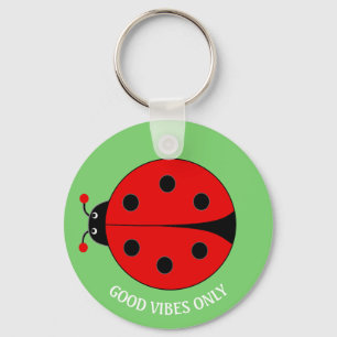 Good Vibes Only Lady Bug on Lime Green Key Ring
