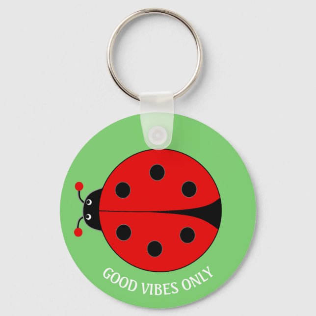 Good Vibes Only Lady Bug on Lime Green Key Ring (Front)